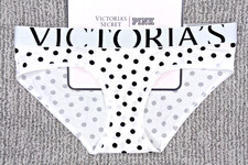 Victoria's Secret NWT Large White Exploded Logo Polka Dot Hiphugger Panty Cute