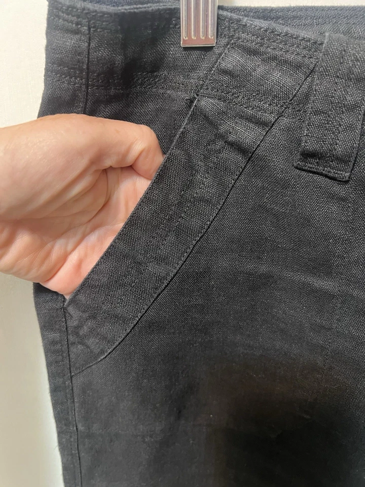 Pantalones para mujer Charter Club 100 % lino talla 12 calce clásico recortados negros tiro alto Foto 2 de 4