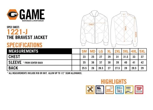NEW Embroidered GAME Apparel Men's 1221-J The Bravest Diamond Quilt Jacket Navy image 10