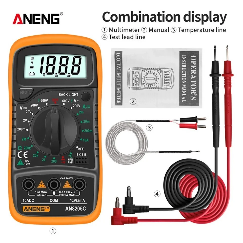ANENG AN8205C Digital Multimeter AC/DC Spannung Strom Ohm Tester mit Thermoeleme - Bild 4 von 4