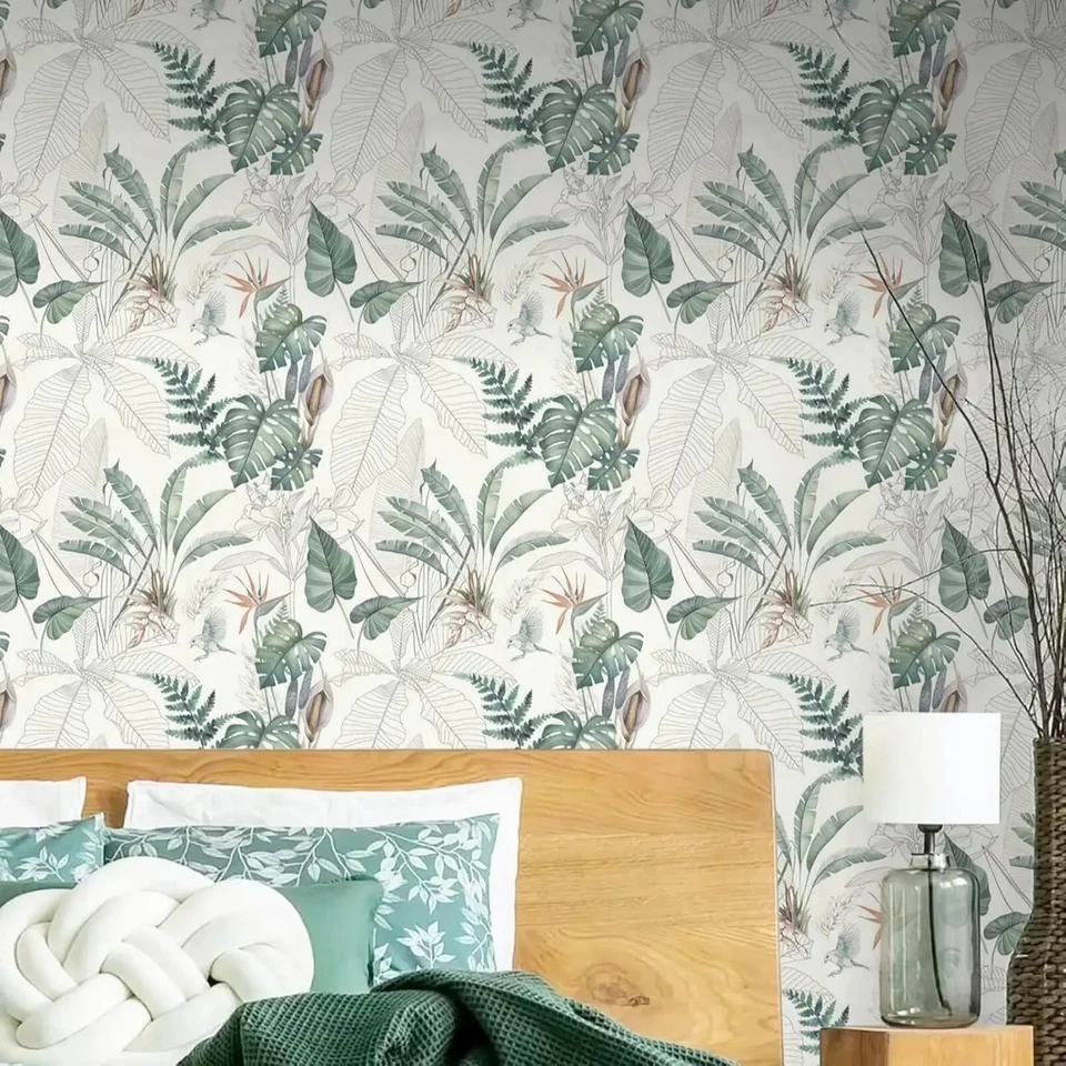 Tropical Palm Leaf Peel Stick Wallpaper Self Adhesive Green Removable Roll - Image 2 of 4