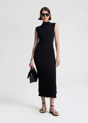NEW A.L.C. Kennedy Fine Cotton Knit Midi Dress Black S