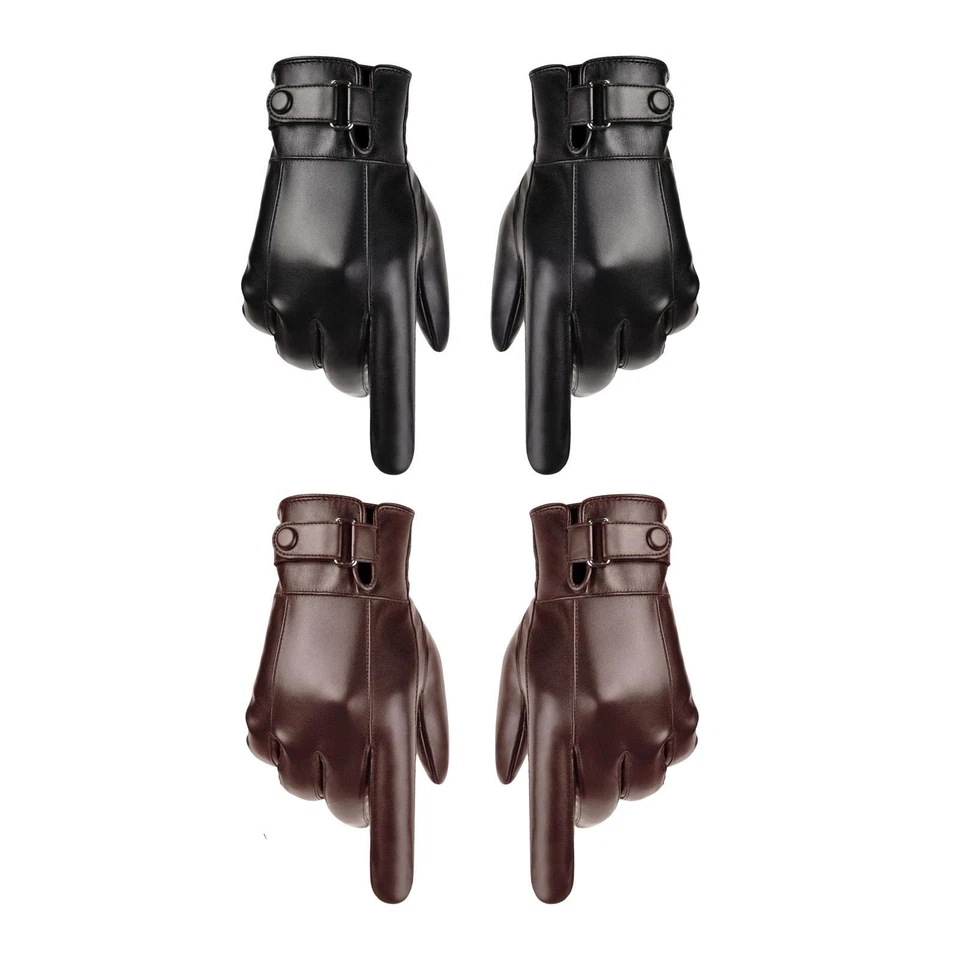 Hommes gants d'hiver en cuir PU écran tactile SMS doux épais hiver thermique - Photo 1/1