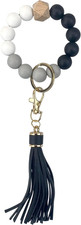 Keychain Wristlet Bracelet Silicone Beaded with Tassel for Women and Girls,Elast