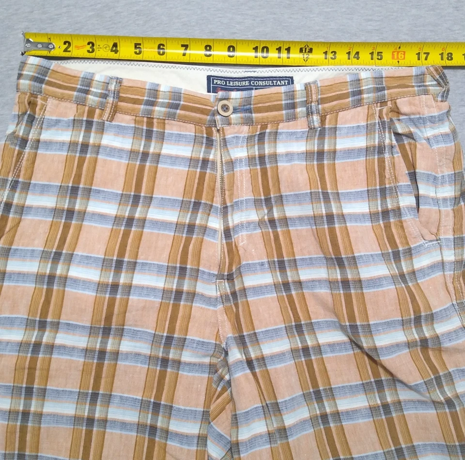 Tommy Bahama 100% Linen Shorts 35 Plaid Relaxed Fit Logo Pro Leisure - Image 4 of 4