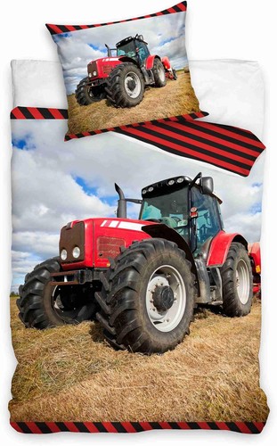 Roter Traktor Wende-Bettwäsche-Set 135x200 80x80 Baumwolle Trecker Bettzeug - Bild 1 von 4