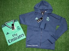 Adidas Men's Real Madrid ZNE Hoodie  3rd Soccer Jersey, Indigo/Green, Size S