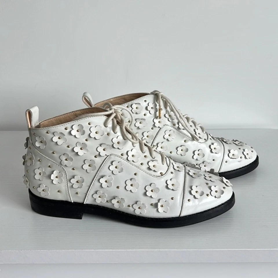 Isa Tapia 38 США 8 Winston цветочный боя лодыжки загрузки на шнуровке белая лакированная кожа - Изображение 3 из 4