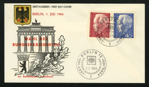 Germany (Berlin) FDC sc 9N211-9N212 Heinrich Lubke 1964 First Day Cover