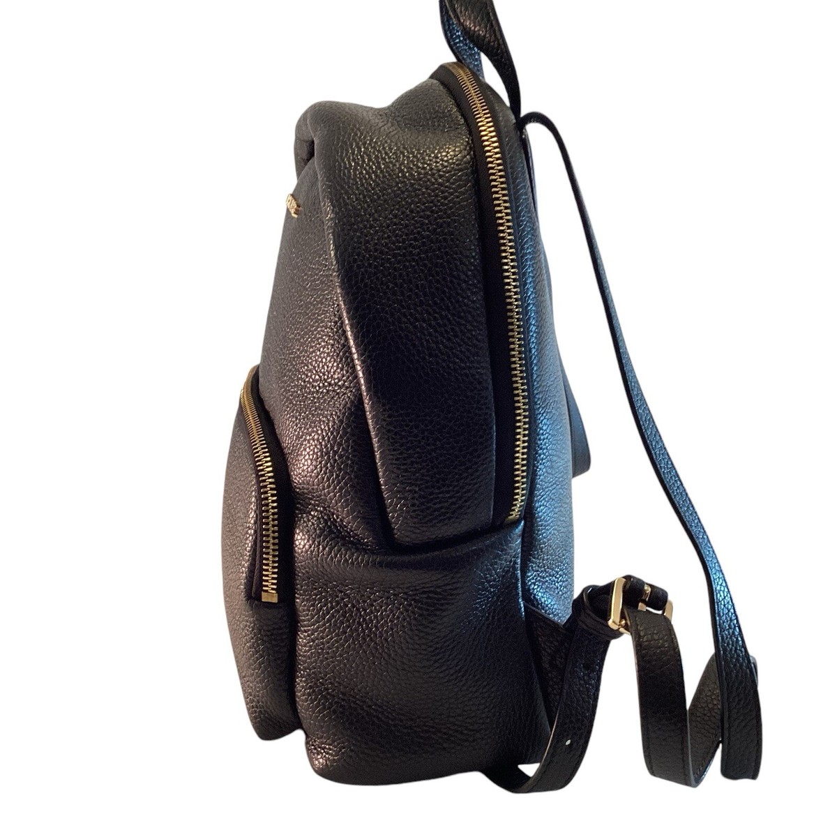 Michael Kors Backpack Erin Black Gold Accents Pebbled 
