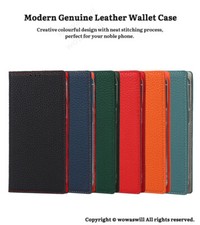 Colorful Genuine Cowhide Leather Flip Wallet Case for iPhone