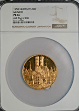 1958 Germany 20 Ducats Gold Bavarian State Issue Coin no 368 NGC 64 Rare Beauty!