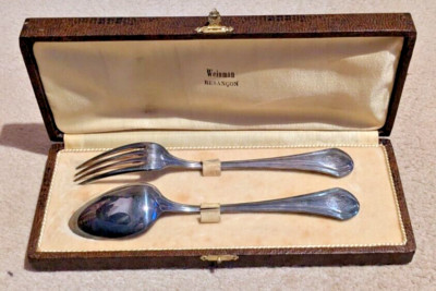 Vintage CHRISTOFLE versilbertes Gabel & Löffel Set in Box | Französisches Besteck Kunst