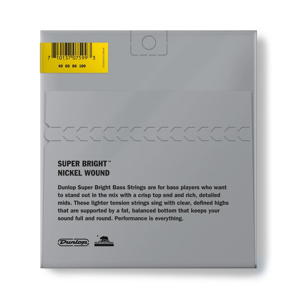 Cordes De Basse DUNLOP Nickel Enroulées, Super Lumineuses Légères 40-100 - Photo 2/2