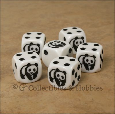 NEW Set of 6 Black Panda Bear Dice RPG D&D Bunco Game Animal 16mm D6 Koplow