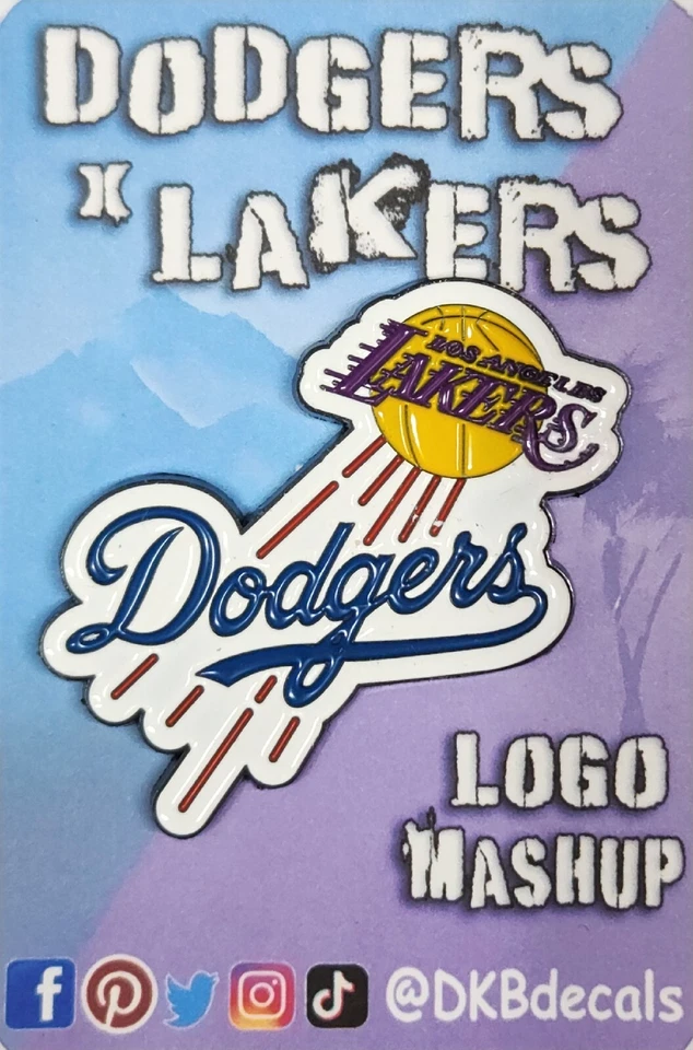 LA Dodgers x LA Lakers Logo Mashup 2 inch Metal Enamel Pin - Image 2 of 4