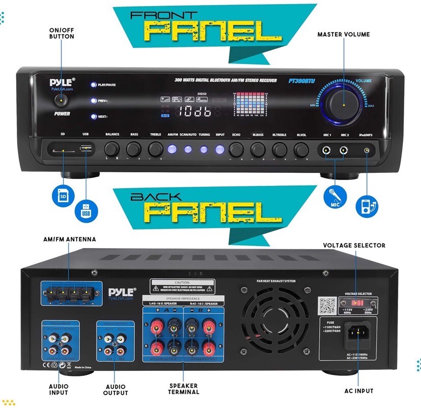 Pyle PT390BTU Home Theater 300 Watt Digital Bluetooth MP3/USB/SD Stereo Receiver 68888759496 eBay