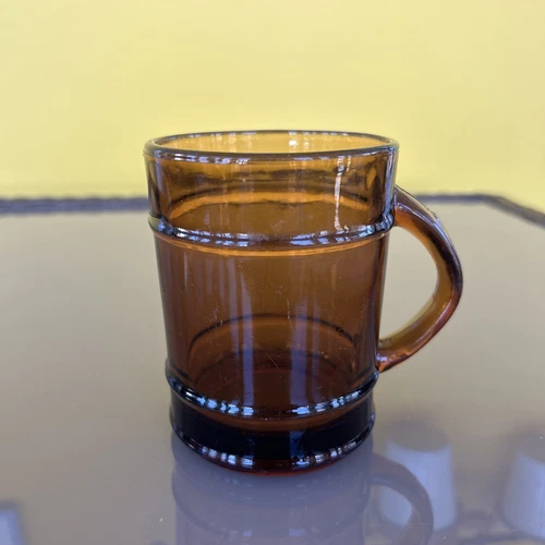 Vintage Anchor Hocking Fire King Amber Glass Barrel Mug Coffee Cups