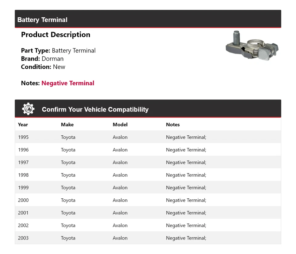 For 1995-2003 Toyota Avalon Dorman Battery Terminal 1996 1997 1998 1999 2000 - Image 2 of 4