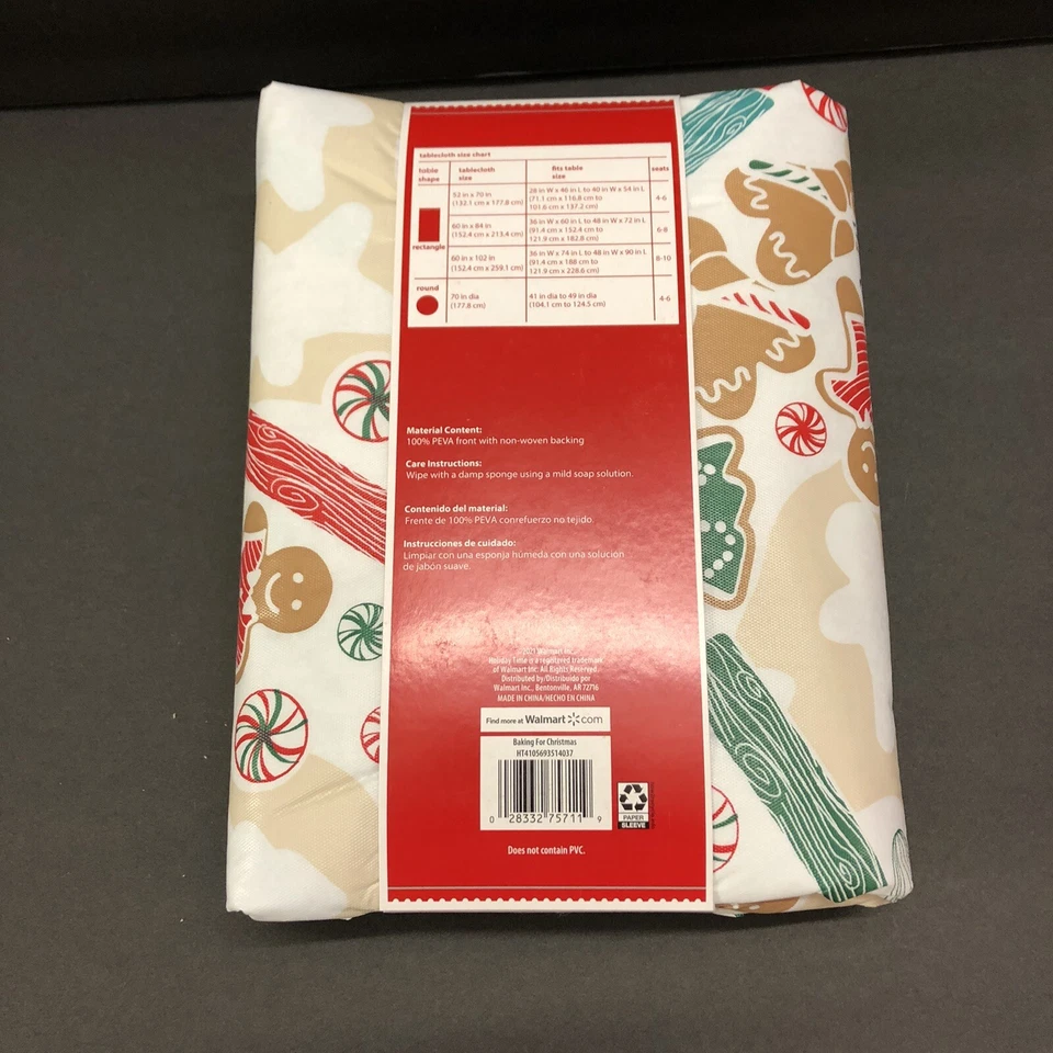NEW! 60x102 Mainstays Gingerbread Tablecloth 100% PEVA Vinyl non-woven backing - Image 3 of 4