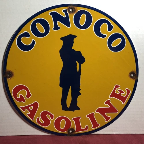 VINTAGE CONOCO GASOLINE PORCELAIN OIL GAS PUMP ADVERTISING MINUTEMAN SIGN