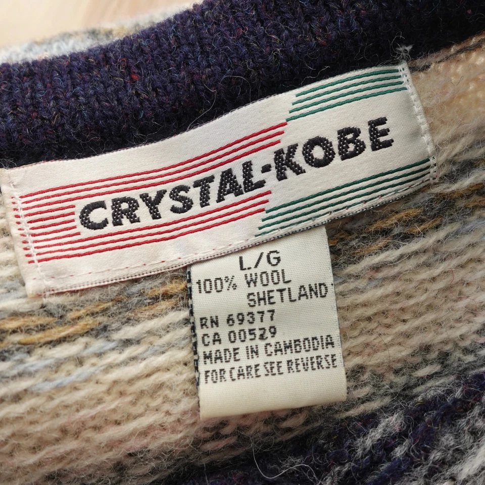 Vintage Shetland Wool Knit Cardigan Large Blue Wool Fair Isle Twee CRYSTAL KOBE - Image 3 of 4