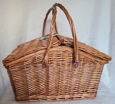 Wicker Insulated Picnic Basket Willow Basket Beach Park Winery Lunch Missing Pcs