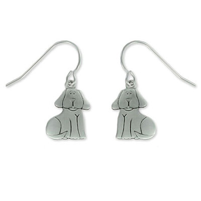 Chelsea Pewter Jewelry - Pet Lover Good Boy Sitting Dogs Drop/Dangle Earrings