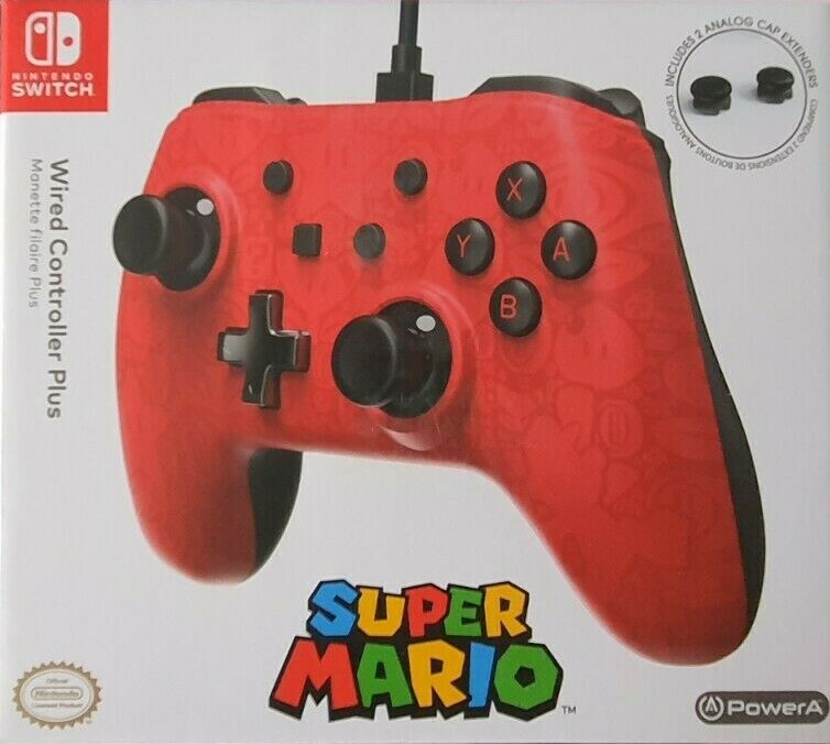 Manette filaire Mario et 2 extensions CAPS pour jouer en duo sur Nintendo Switch OLED