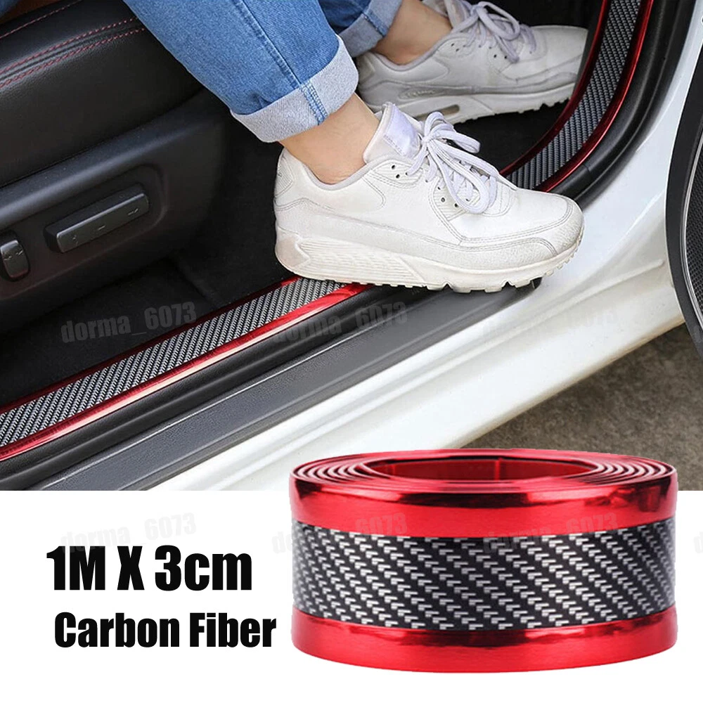 Car Carbon Fiber RED Door Sill Scuff Cover Plate Sticker Protector