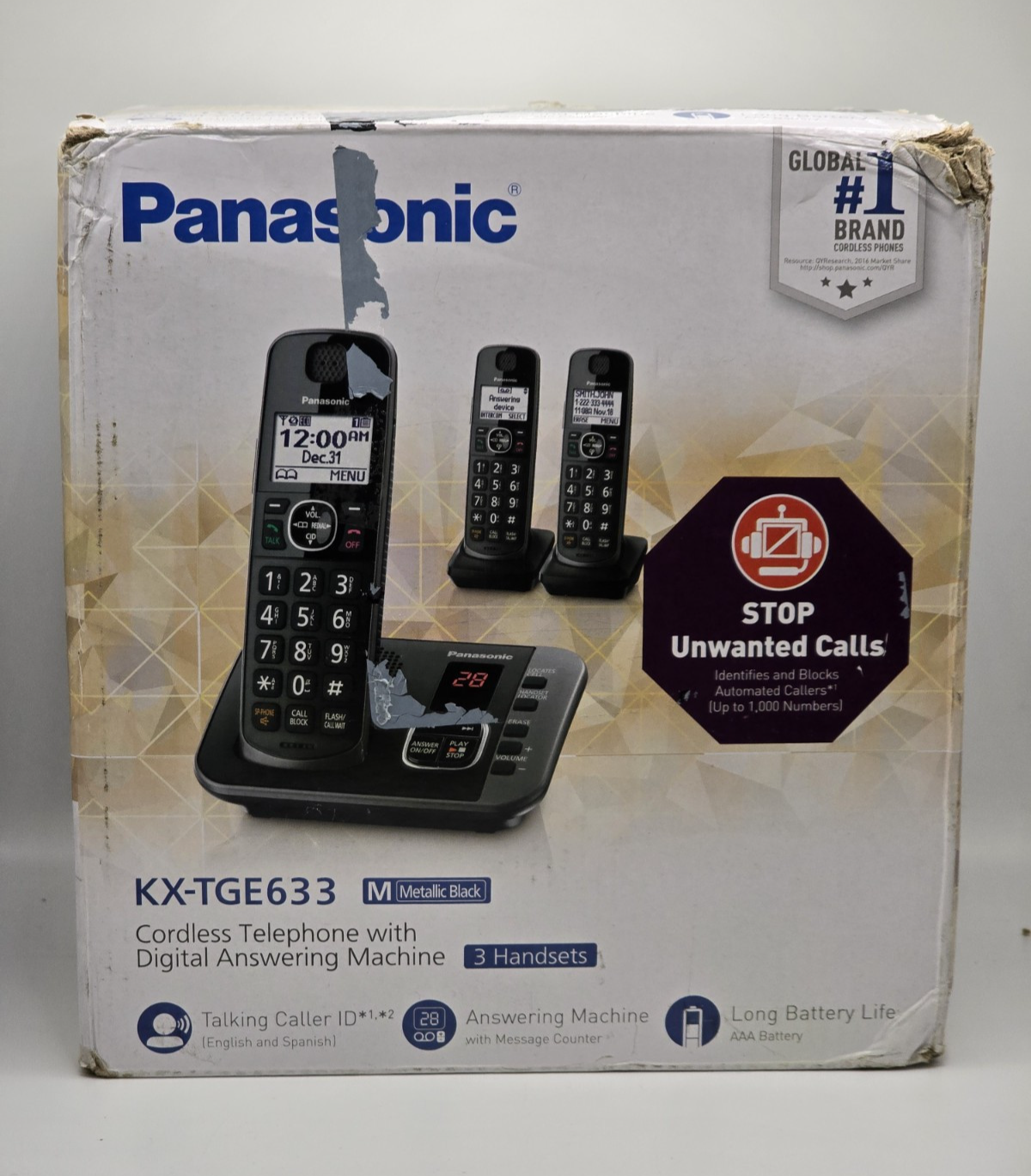 Panasonic KX-TGE633 DECT 6.0 Expandable Cordless Phone with Digital Answering...