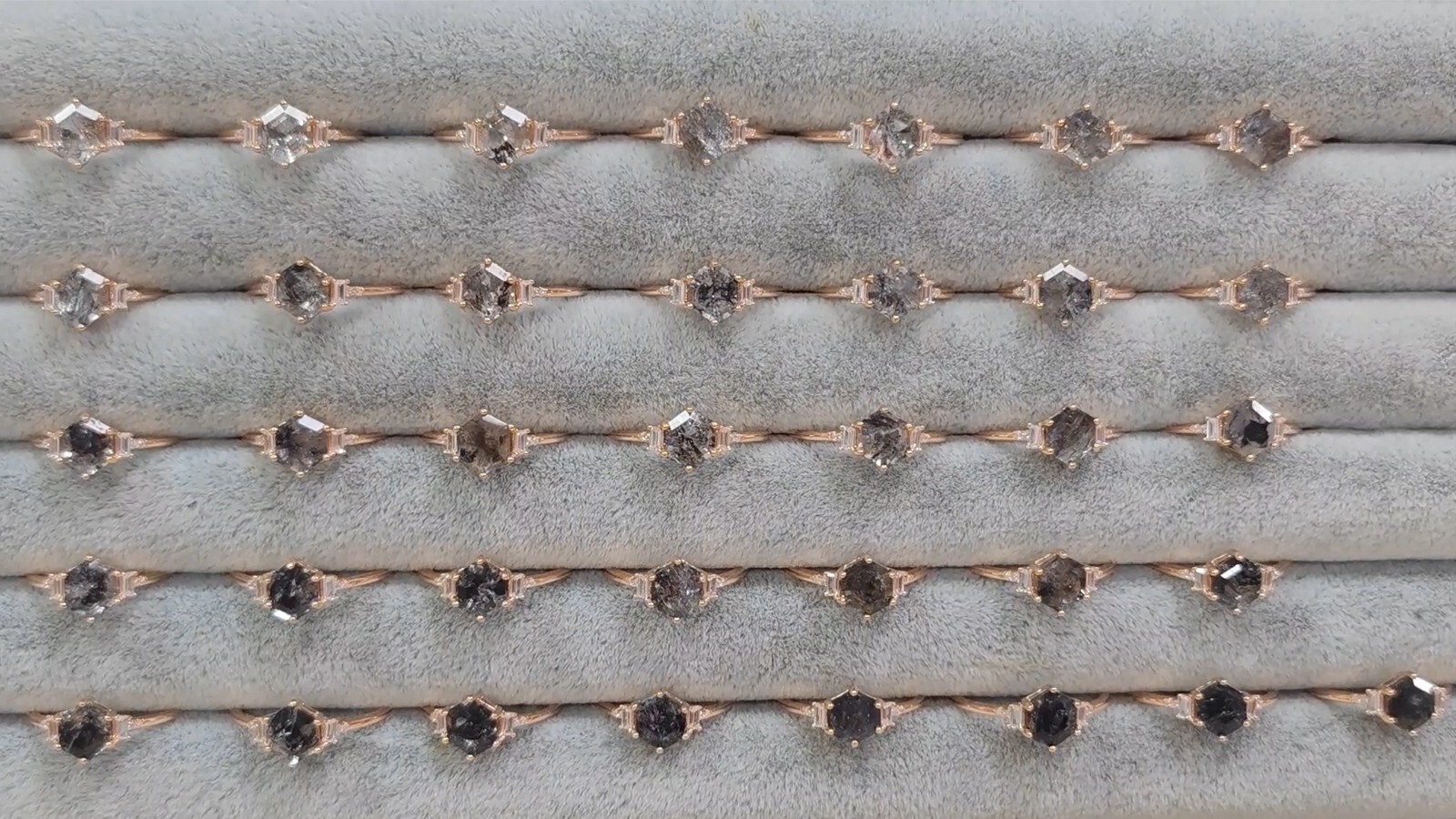 Salt And Pepper Quartz Hexagon 7mm Rose Gold Plated Sterling Silver 925