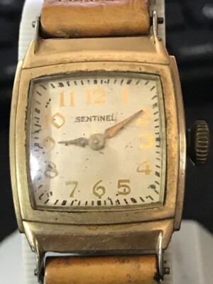 RARE SENTINEL 26mm Square Cream Dial 10K Rolled Gold Women Watch, Run (#1636)