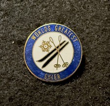 WORLDS GREATEST SKIER Ski Pin Novelty Humor Souvenir Travel Funny Lapel