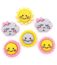 Dress It Up Hello Sunshine 6 Buttons - Flower Sun Clouds Smile Happy Bows 003