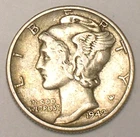 1942 Mercury Winged Head Dime 10 Cents Silver Coin VF+
