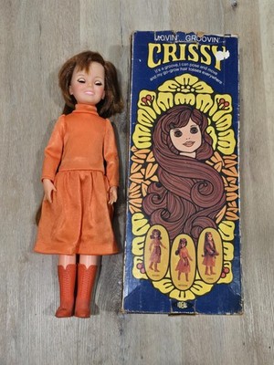 Vintage 1971 Ideal Crissy Doll 1968 Head Grow Hair Box Outfit Boots Comb 18''
