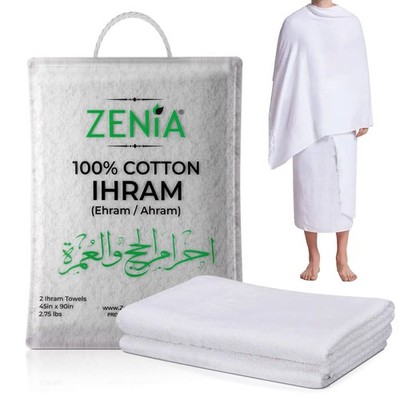 Natural 100% Cotton Ihram Ahram Towel Hajj Umrah 45x90 Inch Lightweight Cloth