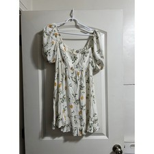 Reformation Bristol Lemon Print Mini Dress White Puff Sleeve Smocked Back Size M