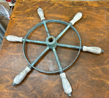 Vintage Bronze Steering Wheel 18 12 Dia Wooden Handles Weathered Patina