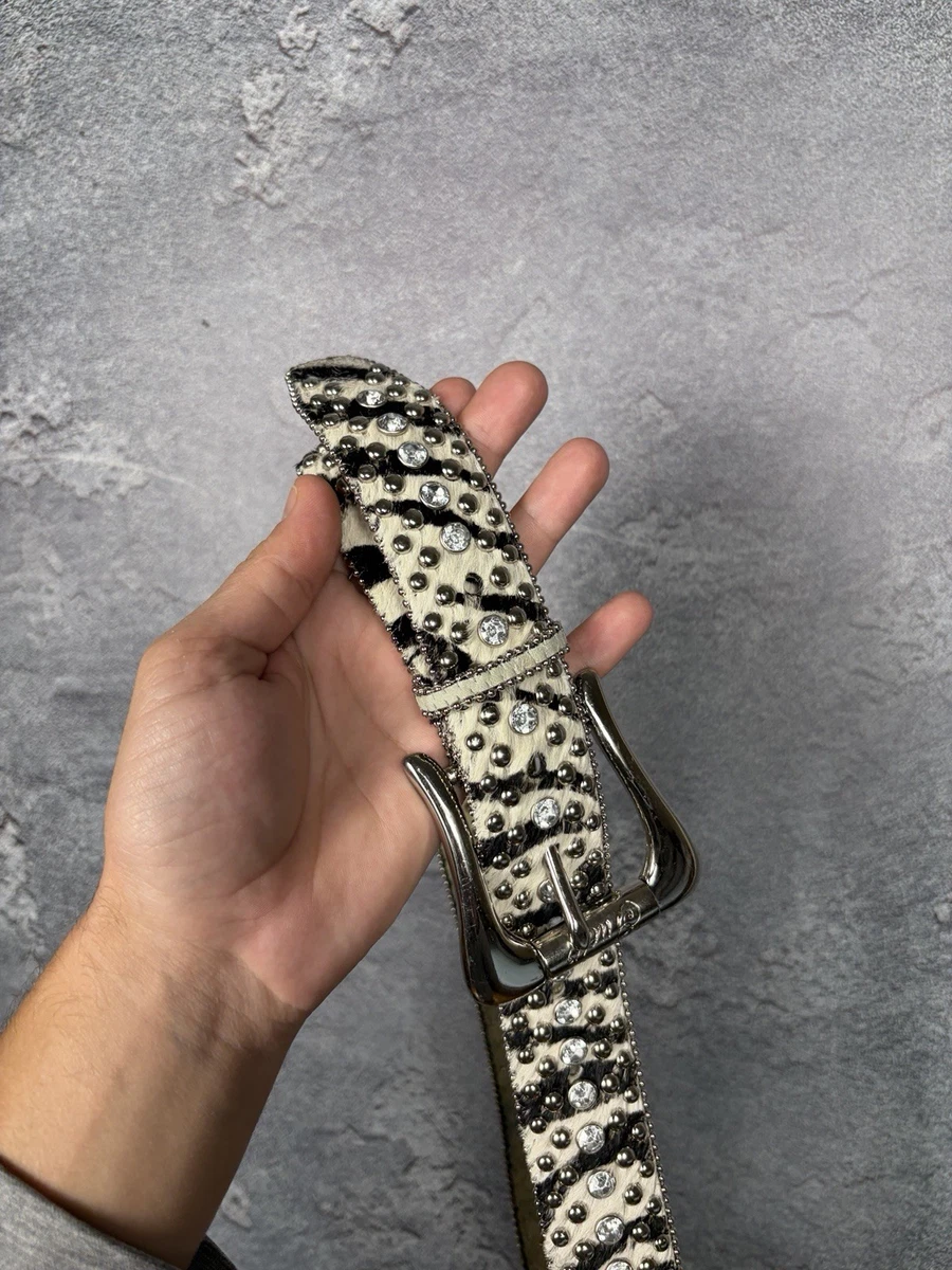 Vintage Guess  Western Rhinestone Animal Print Belt Silver Buckle Women One Size