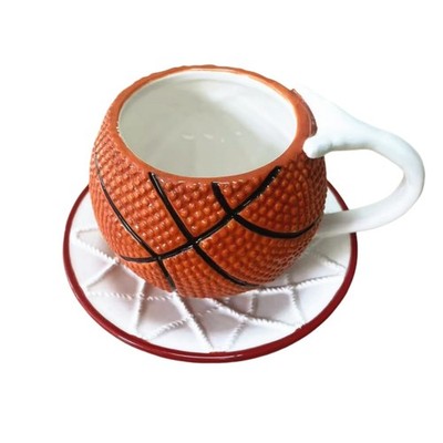 FORLONG Ceramic Large Coffee Mug and Saucer set, 3D Handmade and Hand-painted...