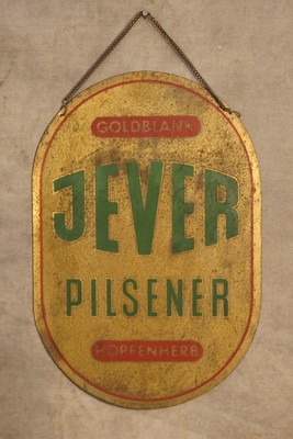 Antique 1900's Painted Brass Goldblank Jever Pilsener Hopfenherb Beer Sign RARE!