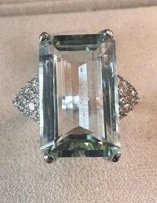 Carlo Raspagni Bague Or Blanc 18 Carats, Acquamarine Naturelle et Diamants - Photo 1/4