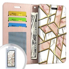 GSA Geo Marble Flip Card Slots Wallet Case For iPhone 13 (6.1") - Pink/White