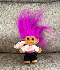 Troll Doll Purple Straight Hair, White Shirt Black Pants, Brown Eyes