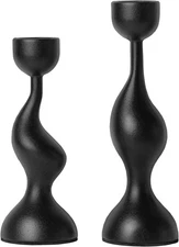  Modern Sculptural Black Candle Stick Holders Cast-Aluminum Taper Set of 2