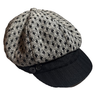Beret Black White Geometric Pattern Winter Fashion Short Brim Hat