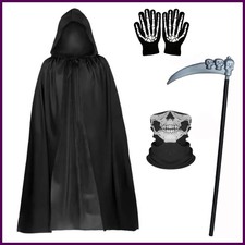 Hot1/4Piece set Halloween Party Role Playing Children Adult Death Black Cloak