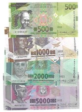 SET Guinea 500, 1000, 2000 & 5000 Francs 2022 UNC